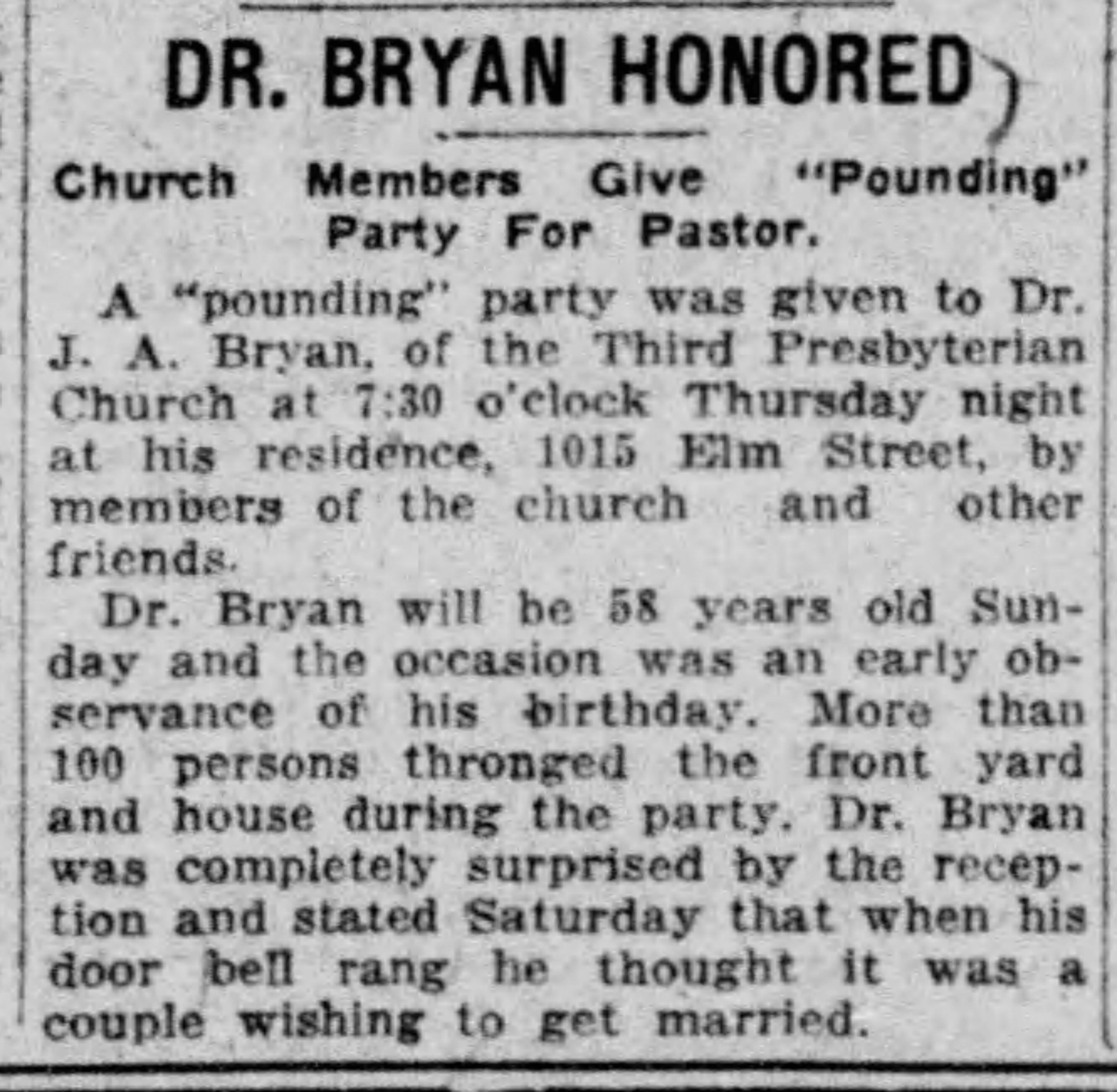 Dr. Bryan Honored: Church Members Give 